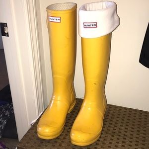 Yellow hunter rain boots